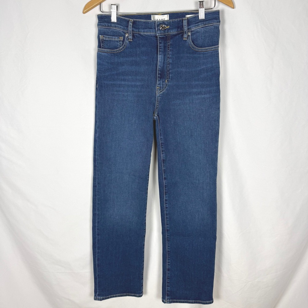 NWT FRAME Le Sleek Straight High Rise Jeans Sz 27 Med Dark Wash